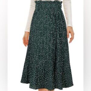 Exlura Green & White Polka Dot Midi Skirt Size Large